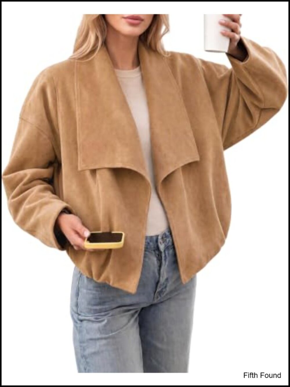 Faux Suede Open Front Cropped Oversized Jacket